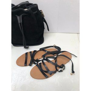 LIKE NEW J.Crew sz 10 Black Sandals Gladiator Strappy Minimal Leather Flats